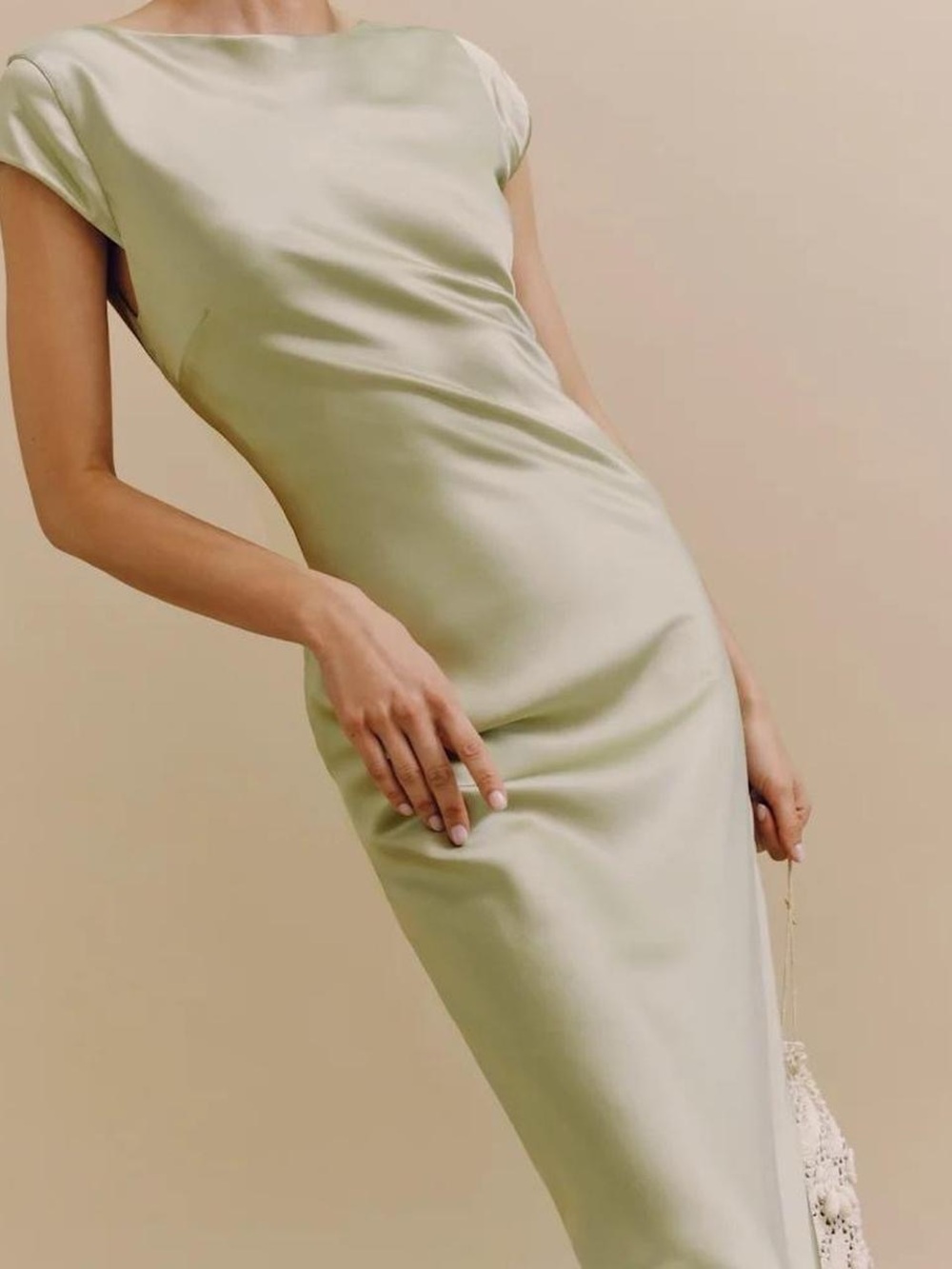 Reformation Satin Maxi Dress in Sage Green - Picture 4 of 9